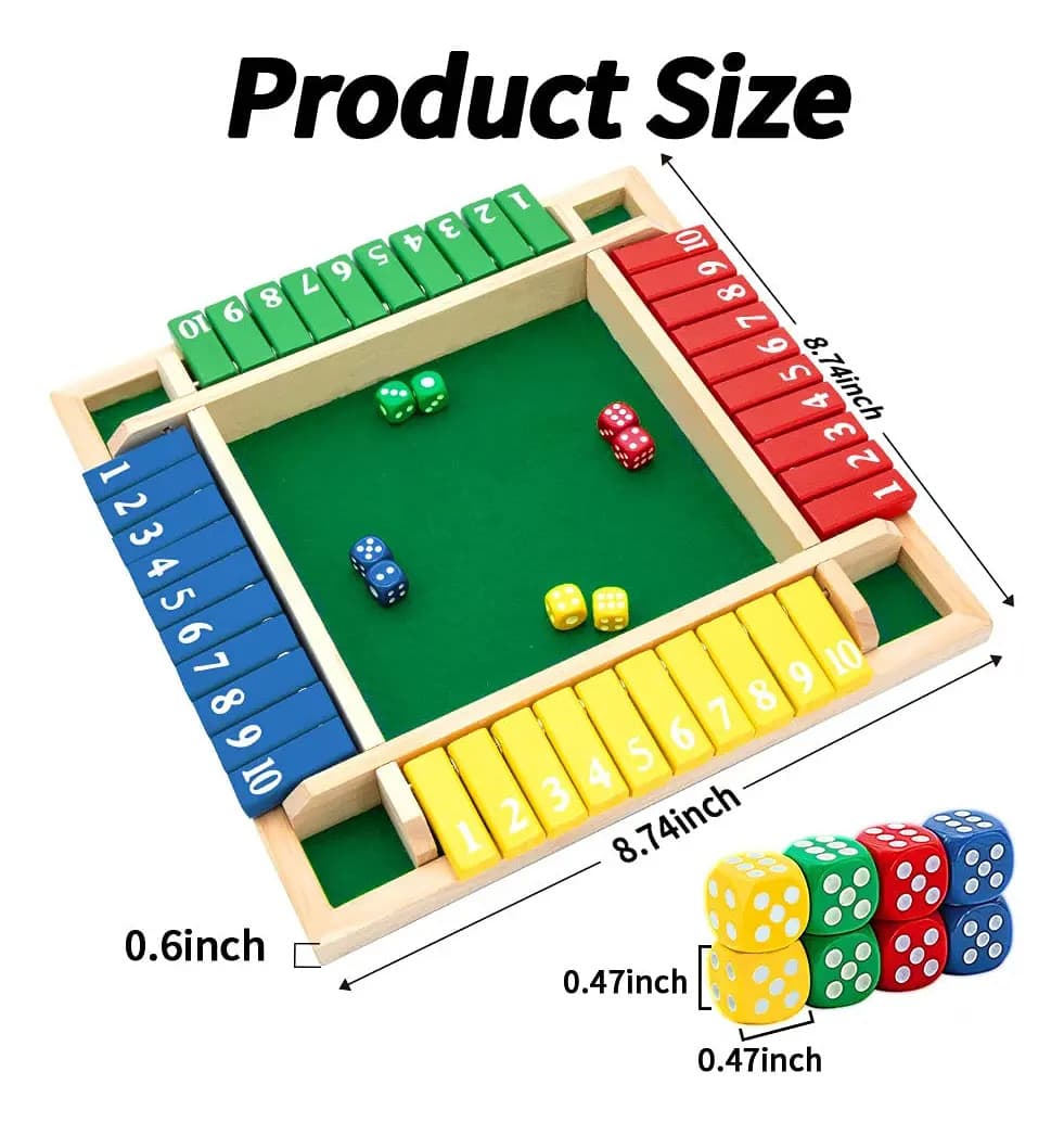 Juego Shut The Box De Madera Para 2 A 4 Jugadores 8 Dados — imagem 2