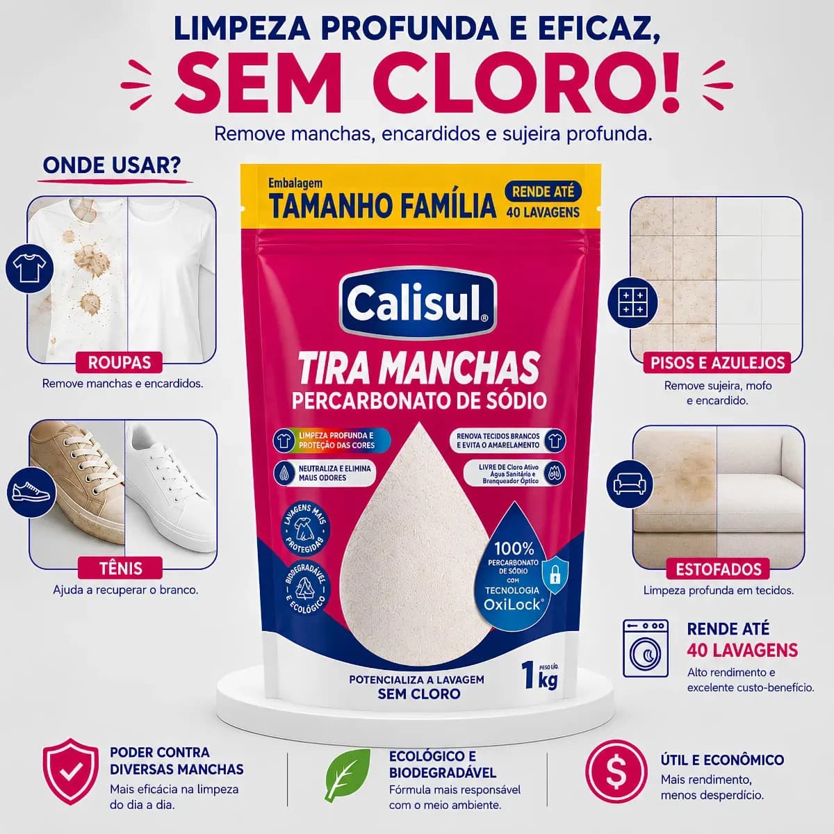 Percarbonato De Sódio 100% Puro Tira Manchas Alvejante - 1kg Calisul — imagem 5