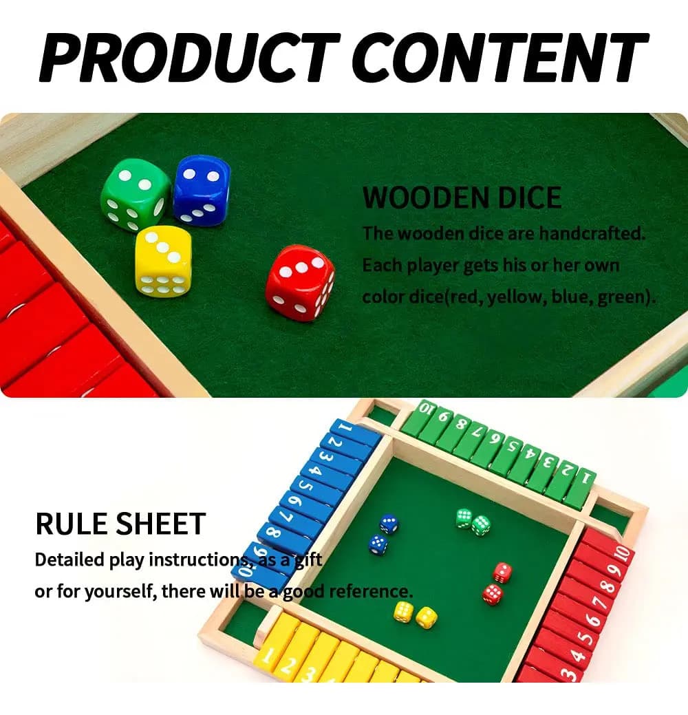 Juego Shut The Box De Madera Para 2 A 4 Jugadores 8 Dados — imagem 5